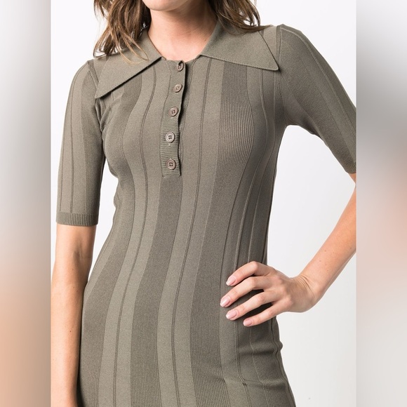 NWT Remain Birger Christensen Evial Knit Polo Dress Sz 34/ US 2 Olive - Picture 2 of 7